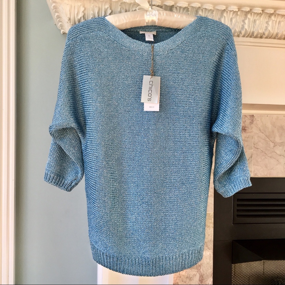 Sz 0 Spring blue Chico’s 3/4 sleeve sweater.